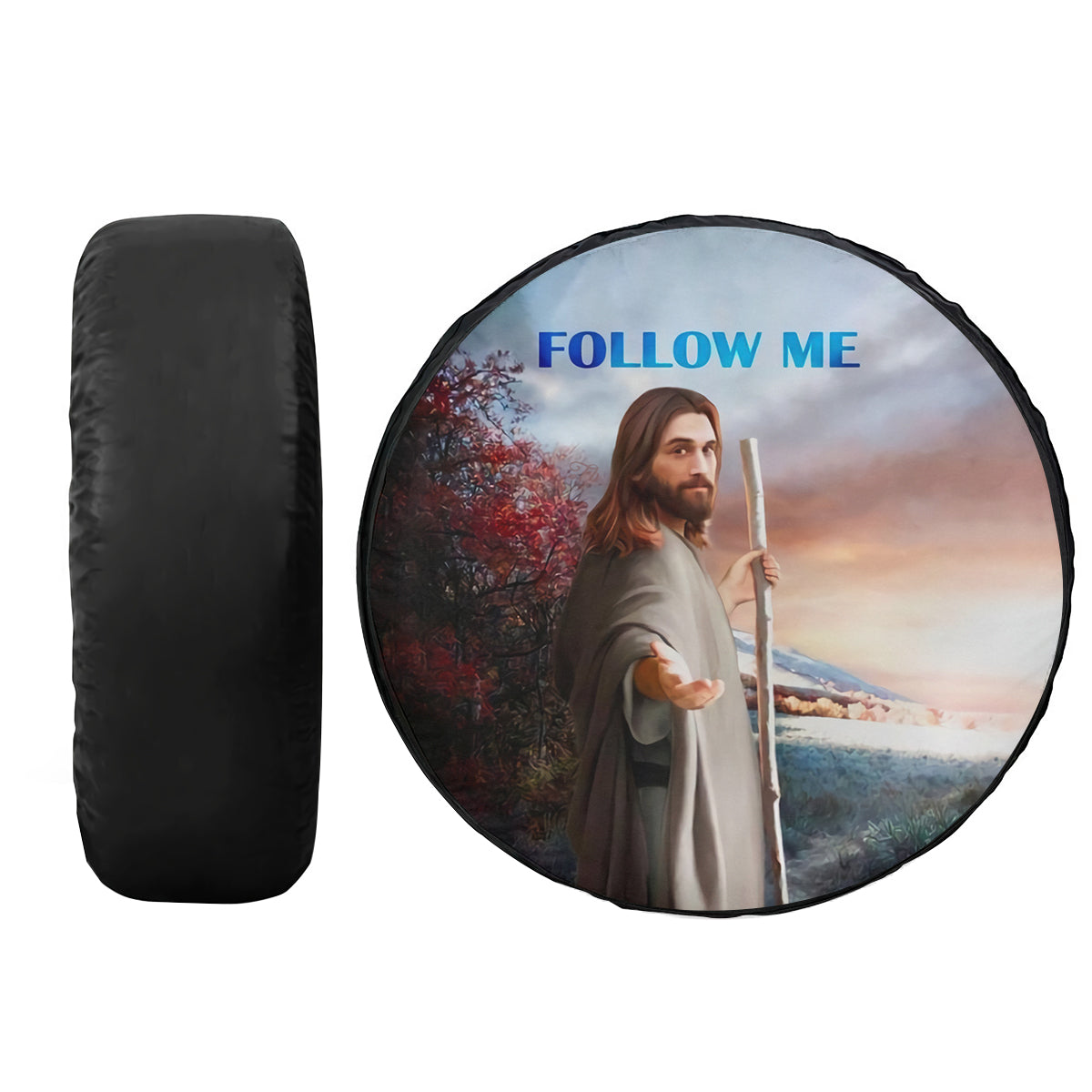 Jesus Spare Tire Cover - Jesus Follow Me Tire Protector Covers - Jesus Art Print God Lovers Christian Car Accessories
