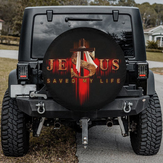 Jesus Spare Tire Cover - Jesus Saved My Life Wheel Cover - Christian Gift - Jesus Cross Wheel Cover
