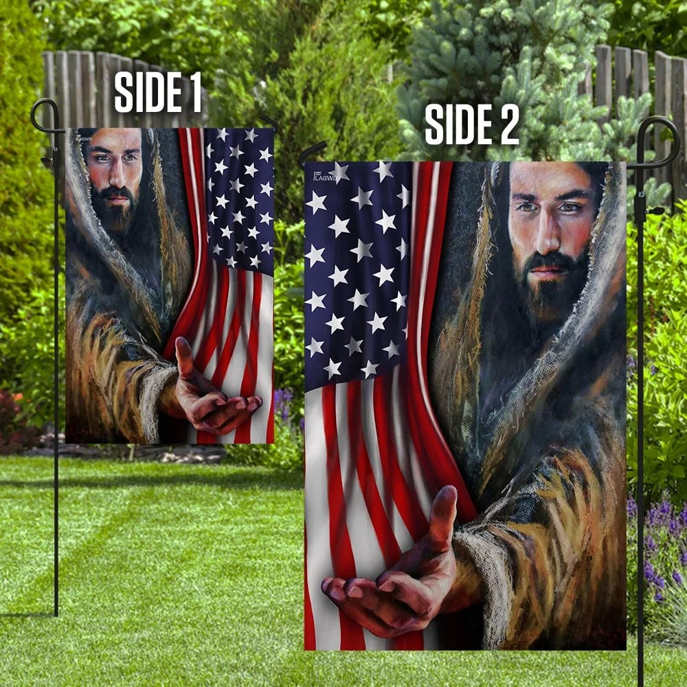 Jesus Take My Hand American US House Flag - Christian Garden Flags - Christian Flag - Religious Flags