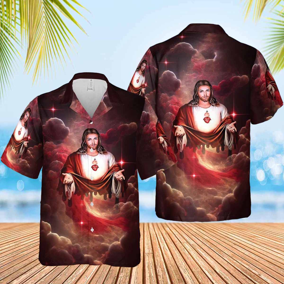 Jesus Take My Hand Red Cloud Galaxy Hawaiian Shirt - Christian Hawaiian Shirts For Women Men