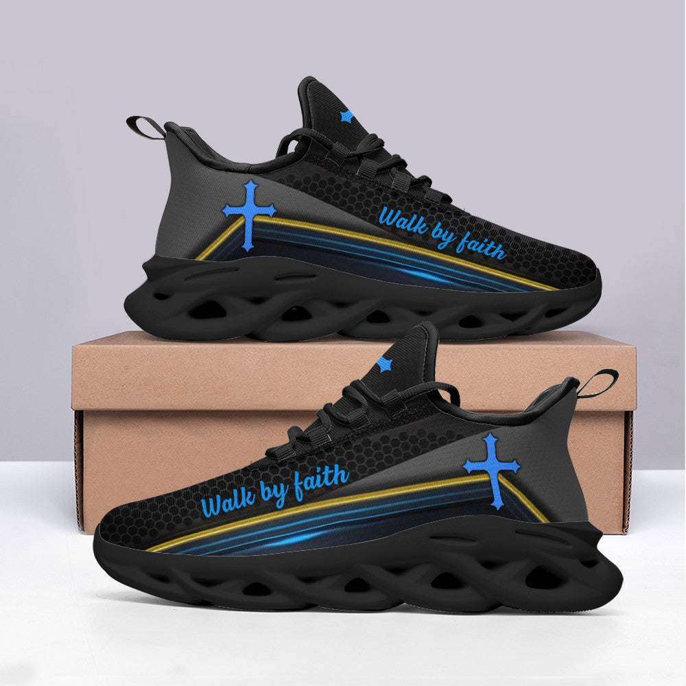 Jesus Walk By Faith Black Yezy Running Sneakers 3 Max Soul Shoes - Christian Shoes For Men And Women