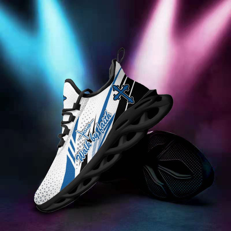 Jesus Walk By Faith Blue Yezy Running Sneakers Max Soul Shoes - Christian Shoes For Men And Women