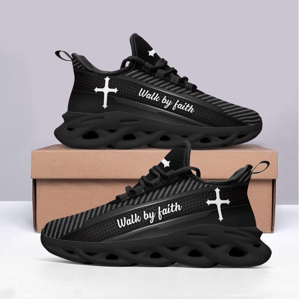 Jesus Walk By Faith Yezy Black Running Sneakers 3 Max Soul Shoes - Christian Shoes For Men And Women
