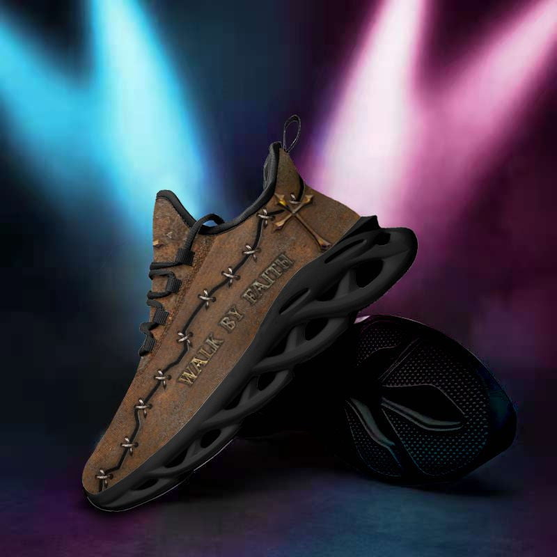 Jesus Walk By Faith Yezy Running Sneakers Brown Max Soul Shoes - Christian Shoes For Men And Women
