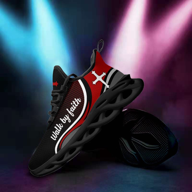 Jesus Walk By Faith Yezy Running Sneakers Red Black Max Soul Shoes - Christian Shoes For Men And Women