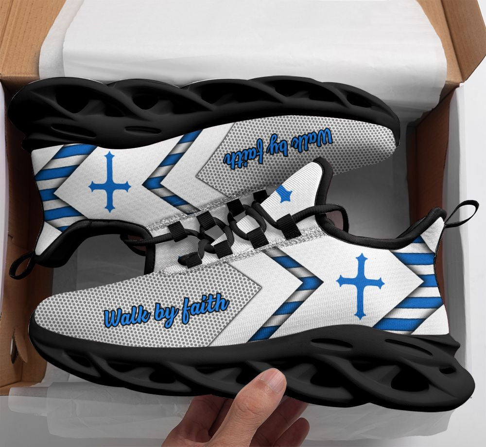 Jesus Walk By Faith Yezy Running Sneakers White 1 Max Soul Shoes - Christian Shoes For Men And Women