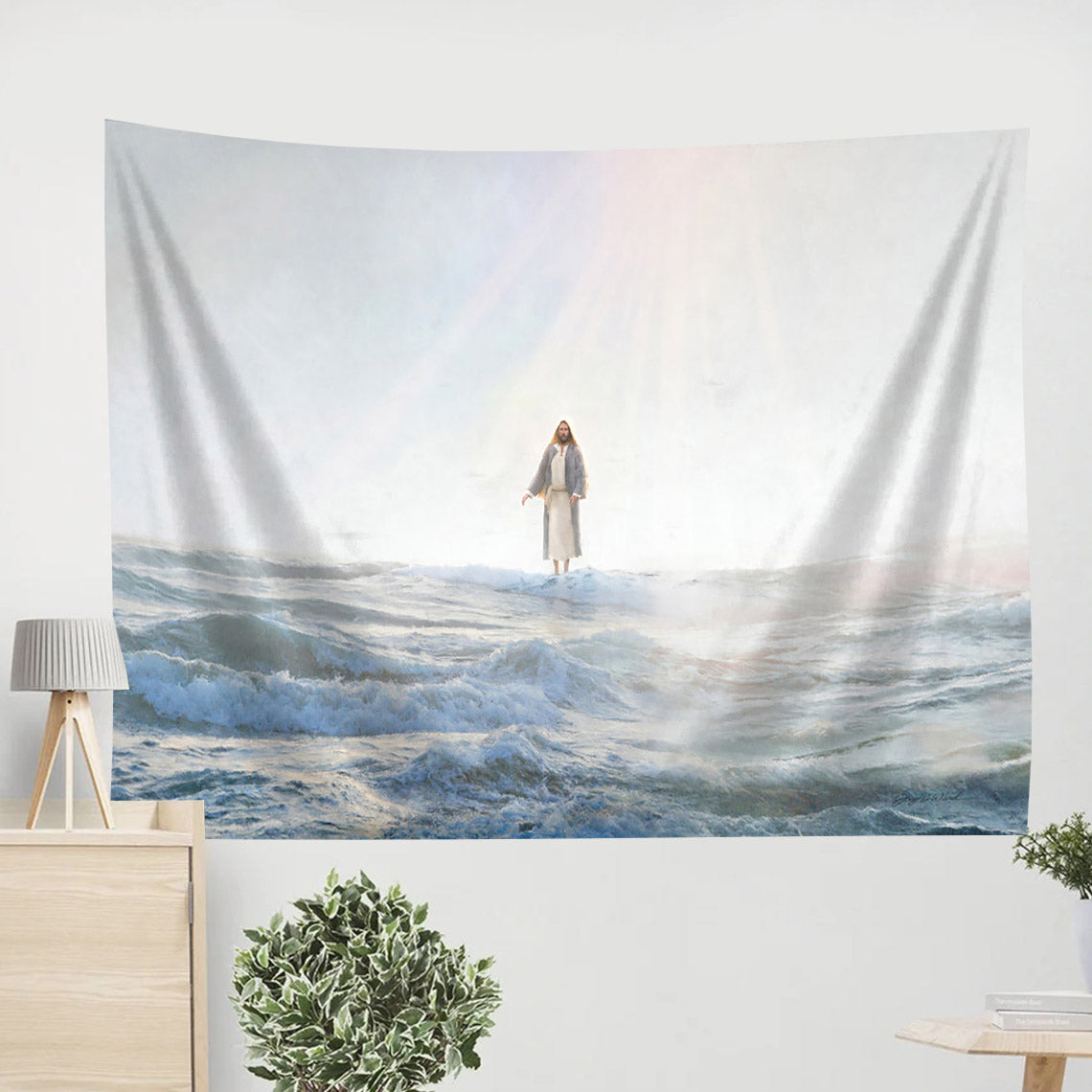 Jesus Walking On Water Tapestry - Be Still Tapestry Christian - Jesus Pictures - Christian Wall Tapestry