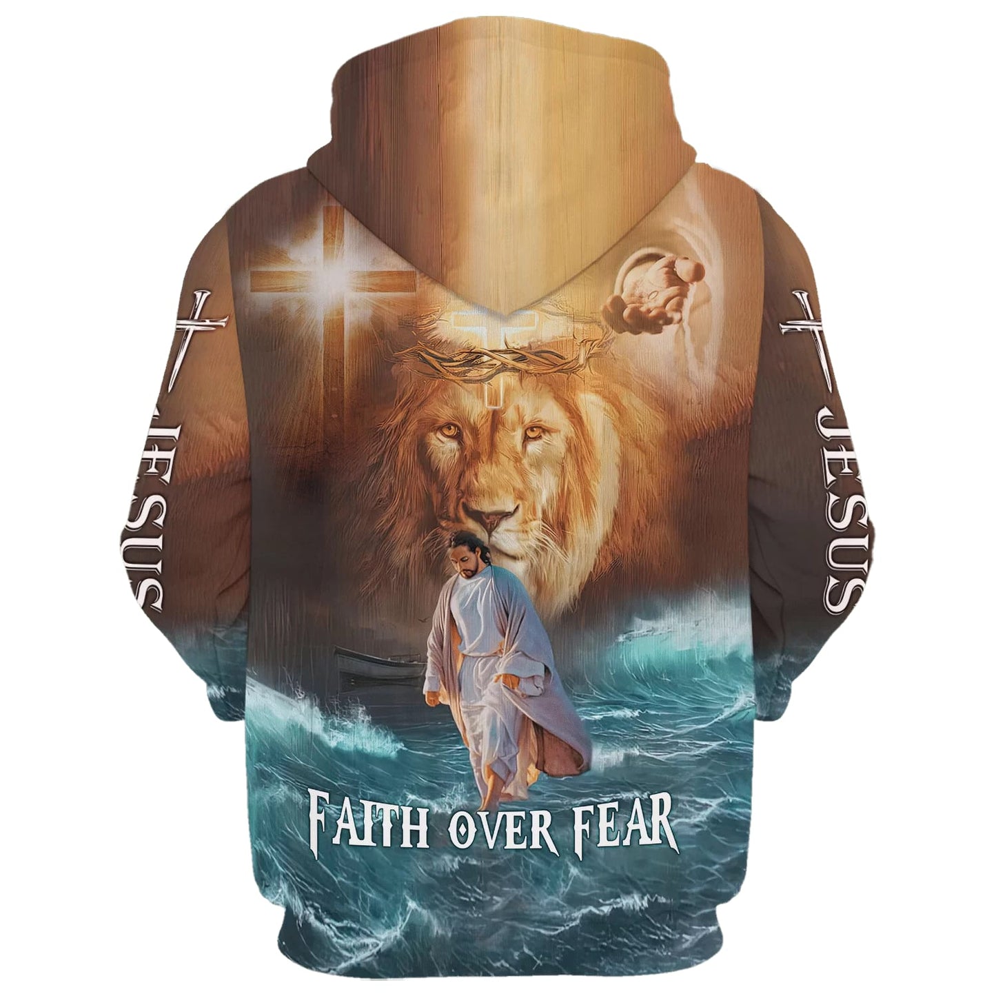 Jesus Walks On Water Faith Over Fear Lion King Hoodies - Jesus Hoodie - Men & Women Christian Hoodie - 3D Printed Hoodie