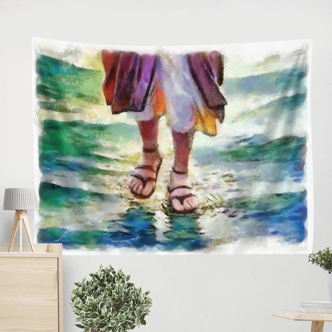 Jesus Walks On Water Painting Tapestry - Jesus Picture - Religious Gift - Christian Tapestry