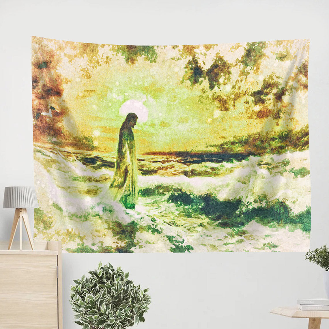 Jesus Walks On Water Painting Tapestry - Jesus Portrait Picture - Religious Gift - Christian Tapestry