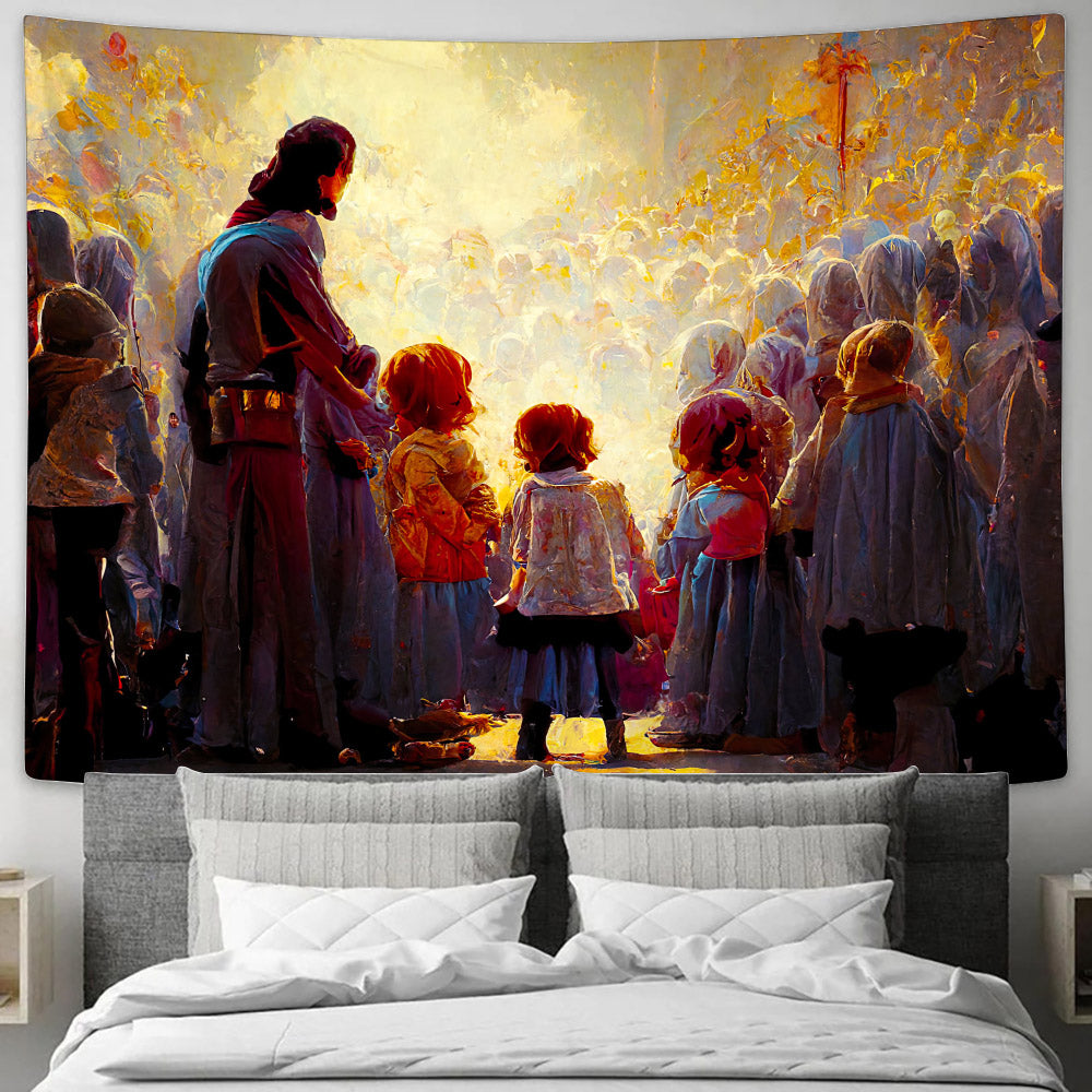 Jesus Welcomes Children Into Heaven - Religious Tapestry - Jesus Wall Tapestry - Tapestry Wall Hanging