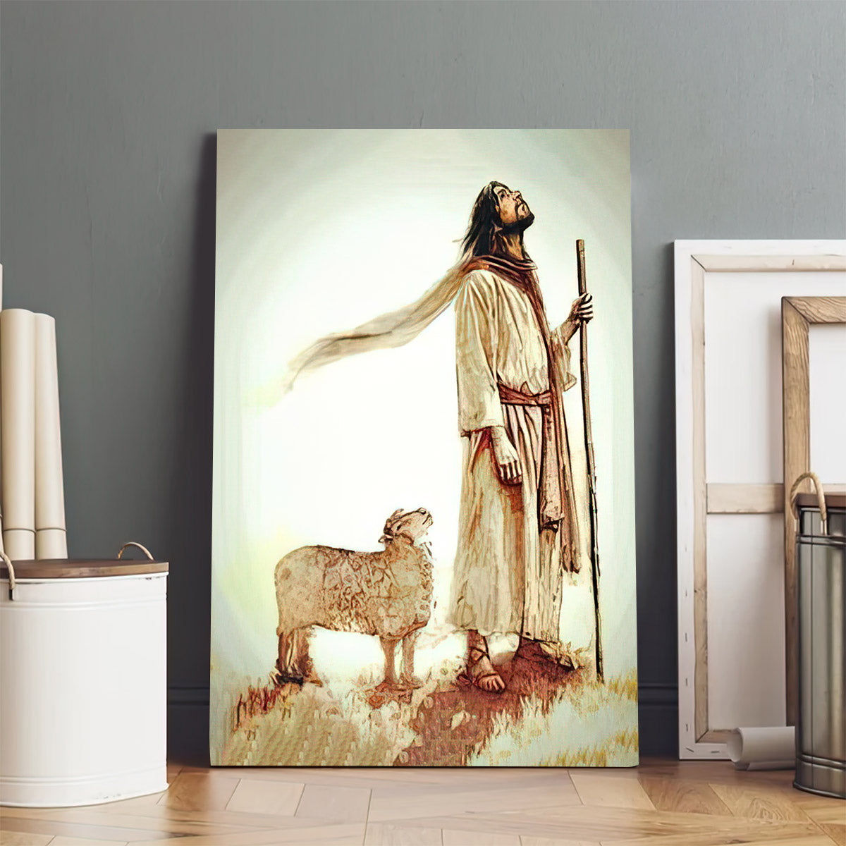 Jesus With The Lamb Looking Up Canvas Pictures - Jesus Canvas Painting - Christian Canvas Prints