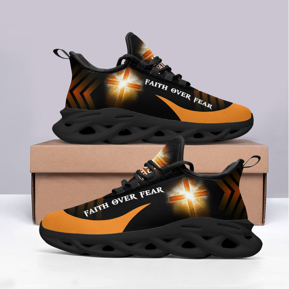 Jesus Yellow Faith Over Fear Yezy Running Sneakers Max Soul Shoes - Christian Shoes For Men And Women
