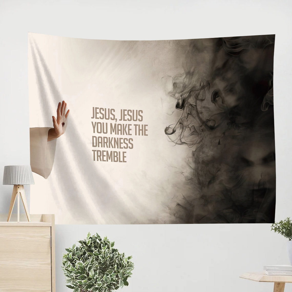 Jesus, You Make The Darkness Tremble - Religious Tapestry - Jesus Wall Tapestry