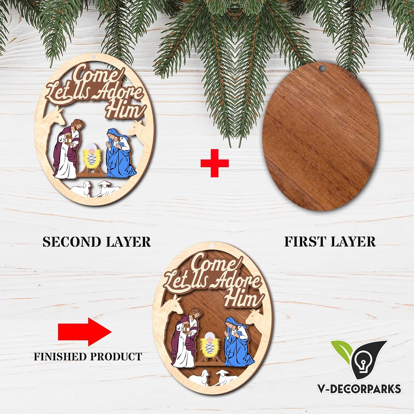 Jesus come let us adore him Wood Layered Ornaments - Christmas Tree Ornament