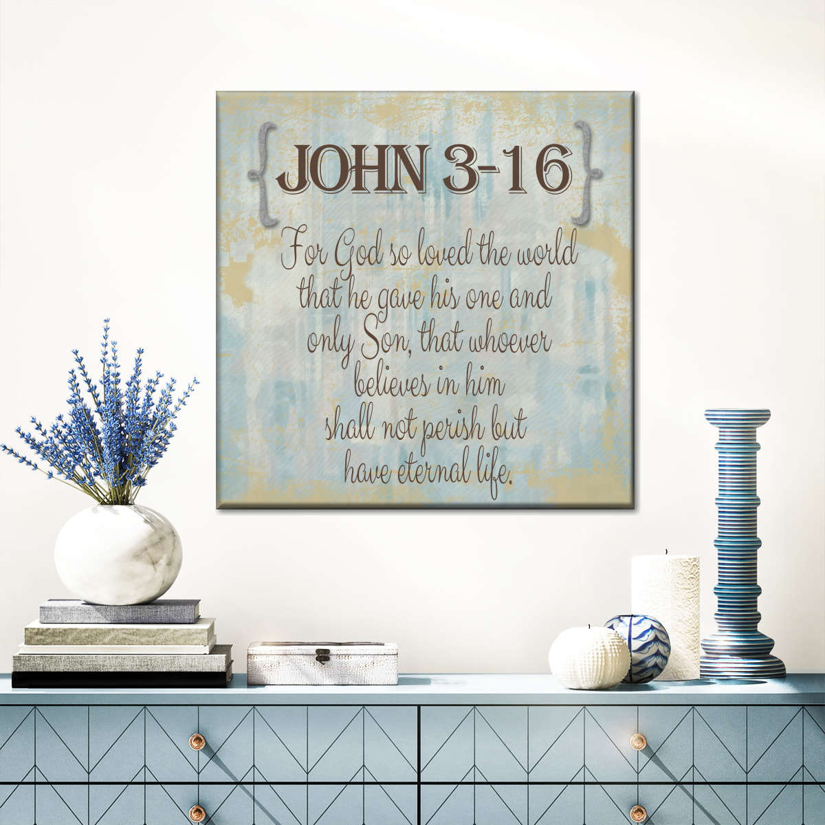 John 3-16 Square Canvas Art - Christian Wall Decor - Christian Wall Hanging