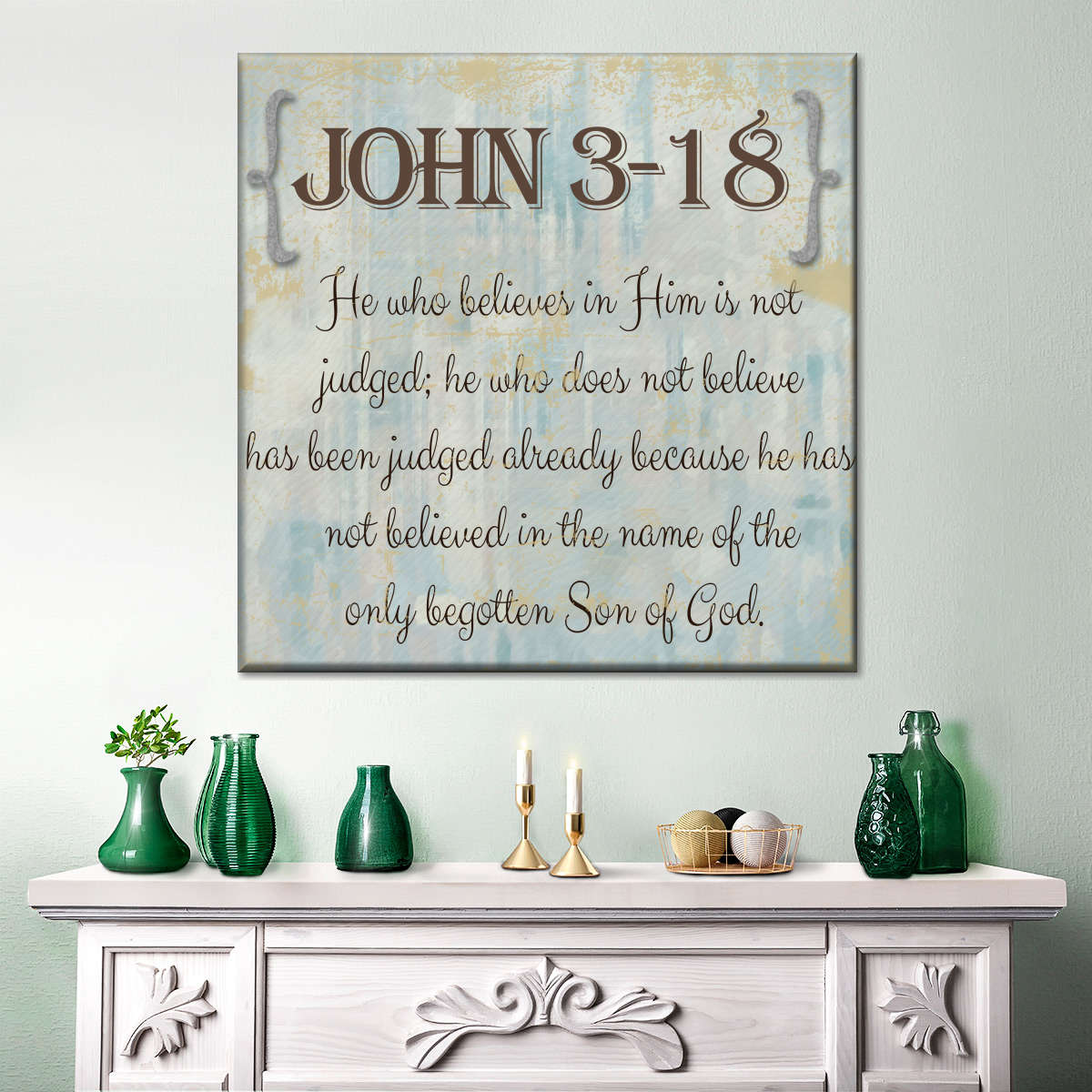 John 3-18 Square Canvas Art - Christian Wall Decor - Christian Wall Hanging