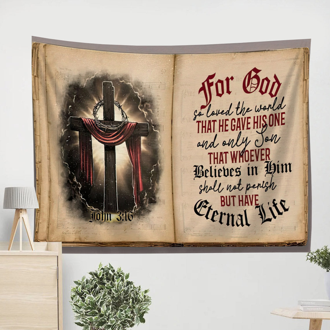 John 316 Niv Tapestry Wall Art Christian Decor - Christian Wall Tapestry - Tapestry Wall Hanging