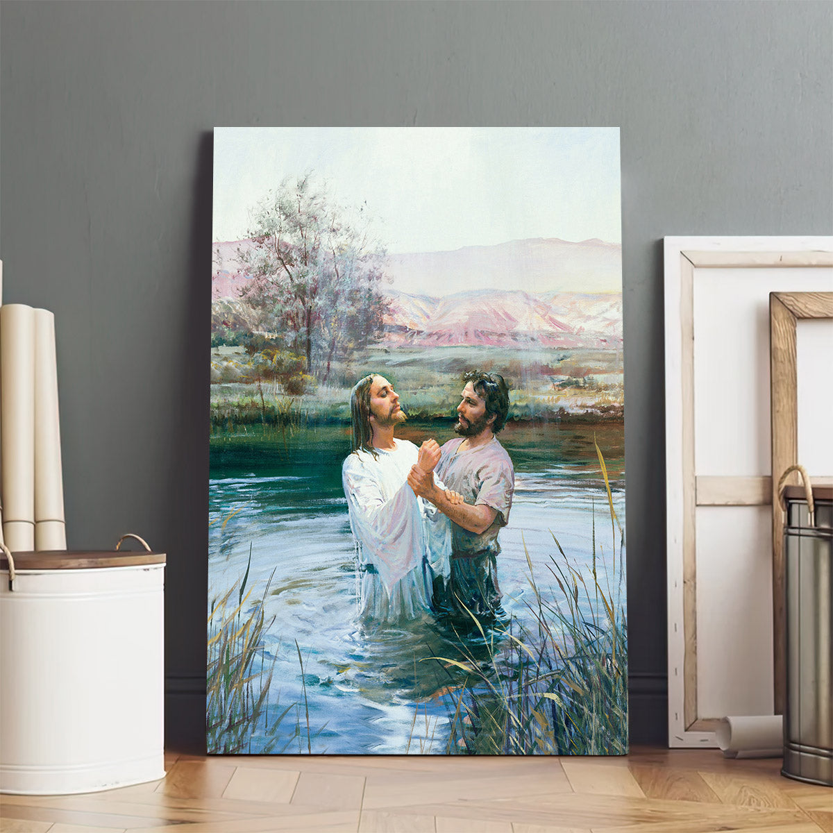 John The Baptist Baptizing Jesus Canvas Wall Art - Jesus Christ Canvas - Christian Wall Art