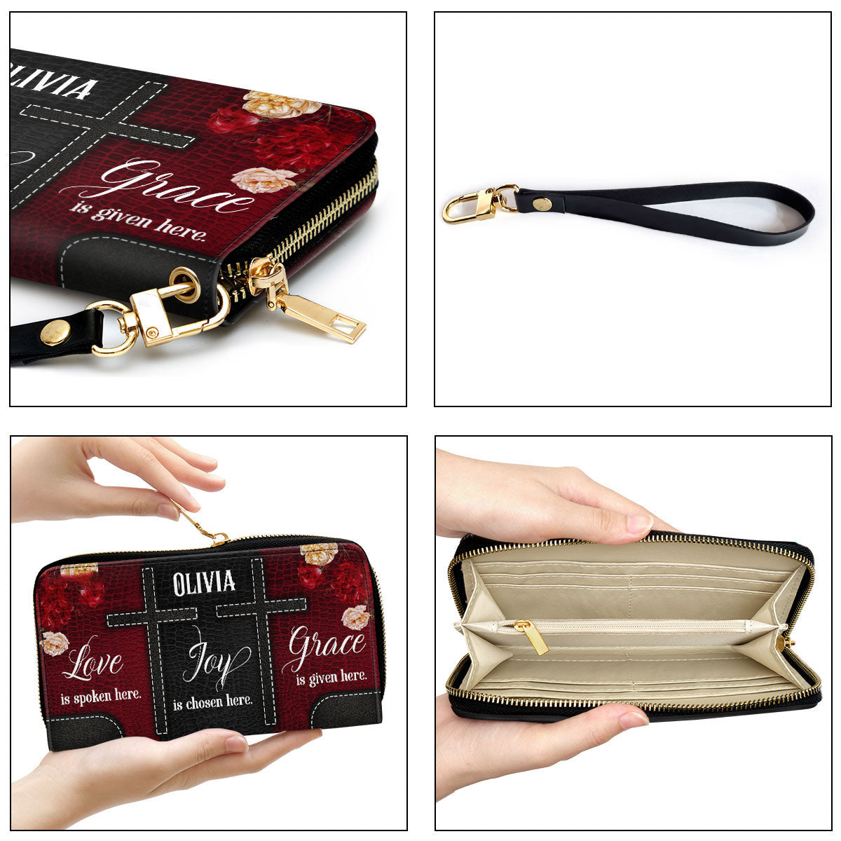 Joy Is Chosen Here Pretty Flower Clutch Purse For Women - Personalized Name - Christian Gifts For Women