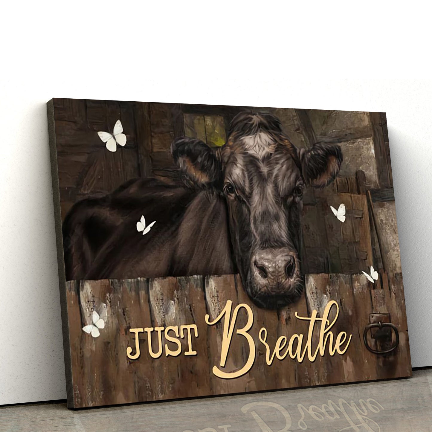 Just Breathe Cow Canvas Wall Art - Christian Canvas Wall Decor - Bible Verse Wall Art Canvas - Farmer Gift