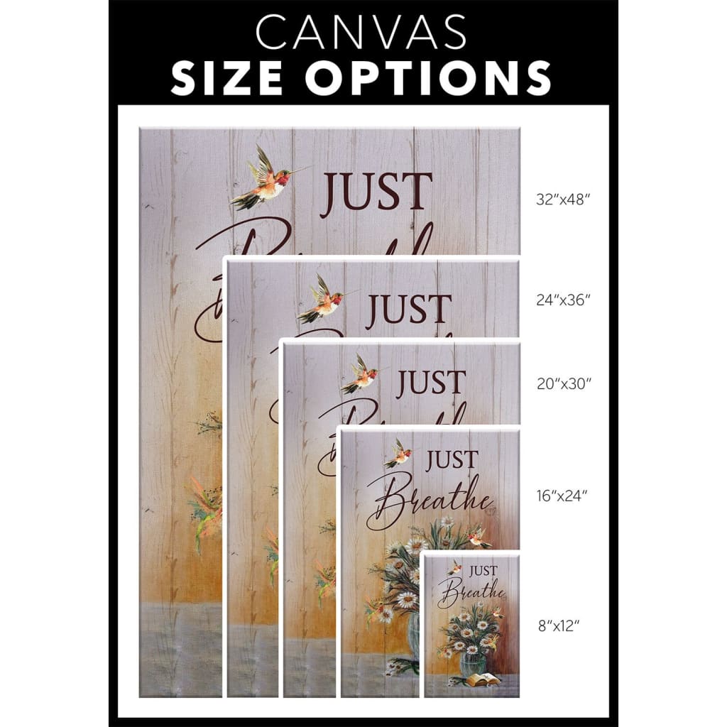 Just Breathe Hummingbird Daisy Canvas Wall Art - Christian Canvas Prints - Bible Verse Canvas