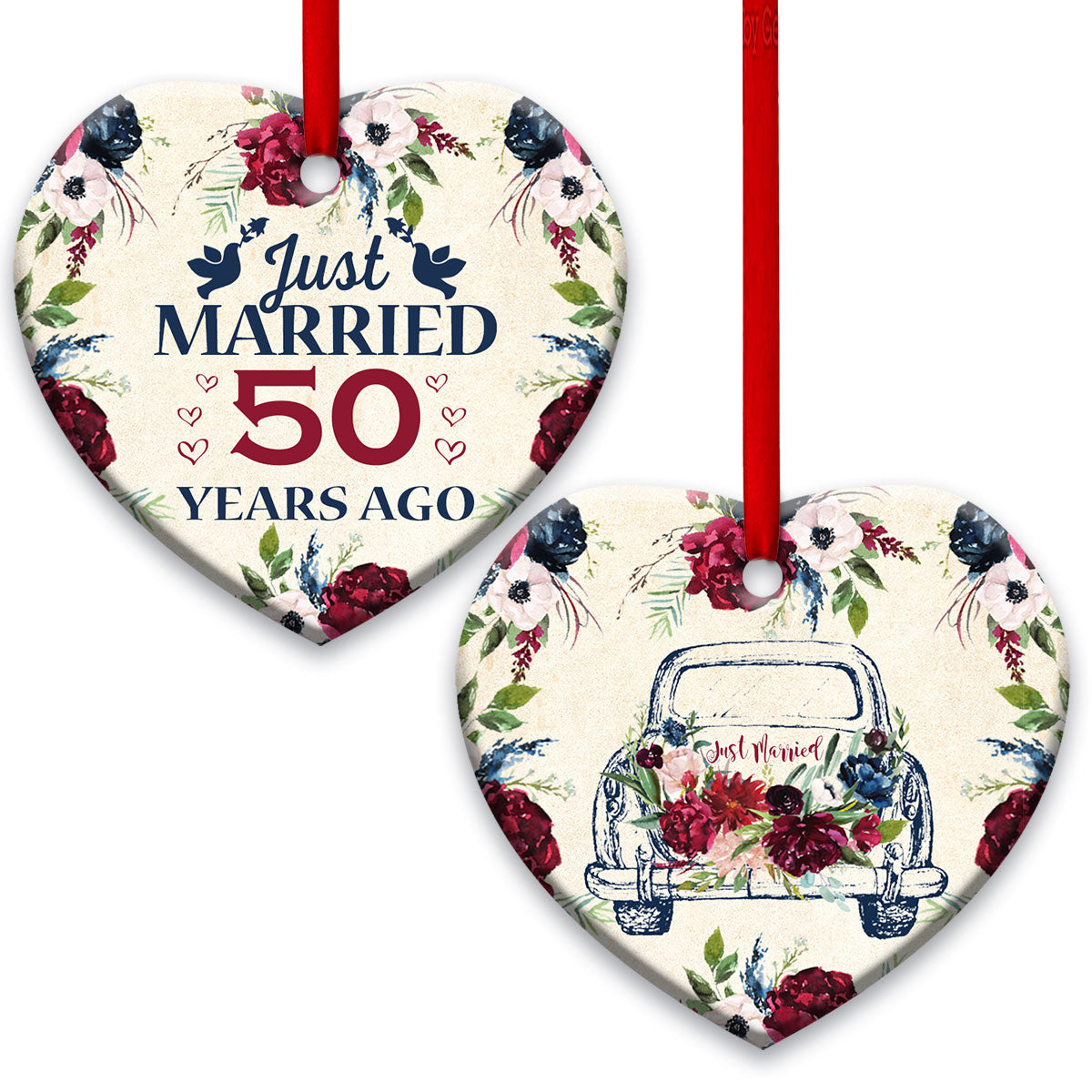 Just Married Heart Ceramic Ornament - Christmas Ornament - Christmas Gift