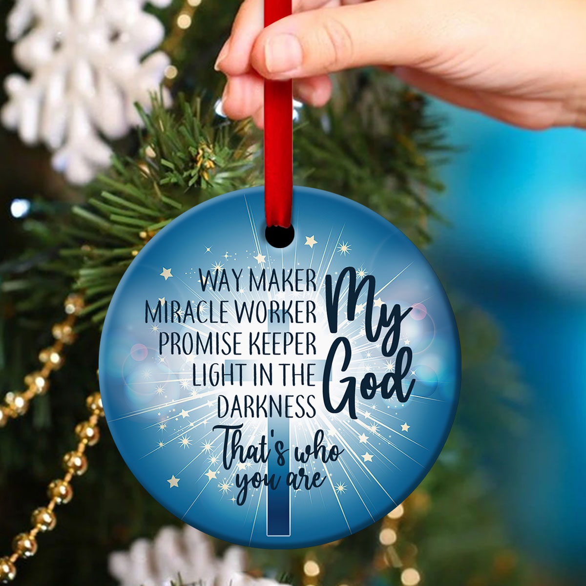 Light In The Darkness - Cross Ceramic Circle Ornament - Christian Gift For Friends - Unique Gifts