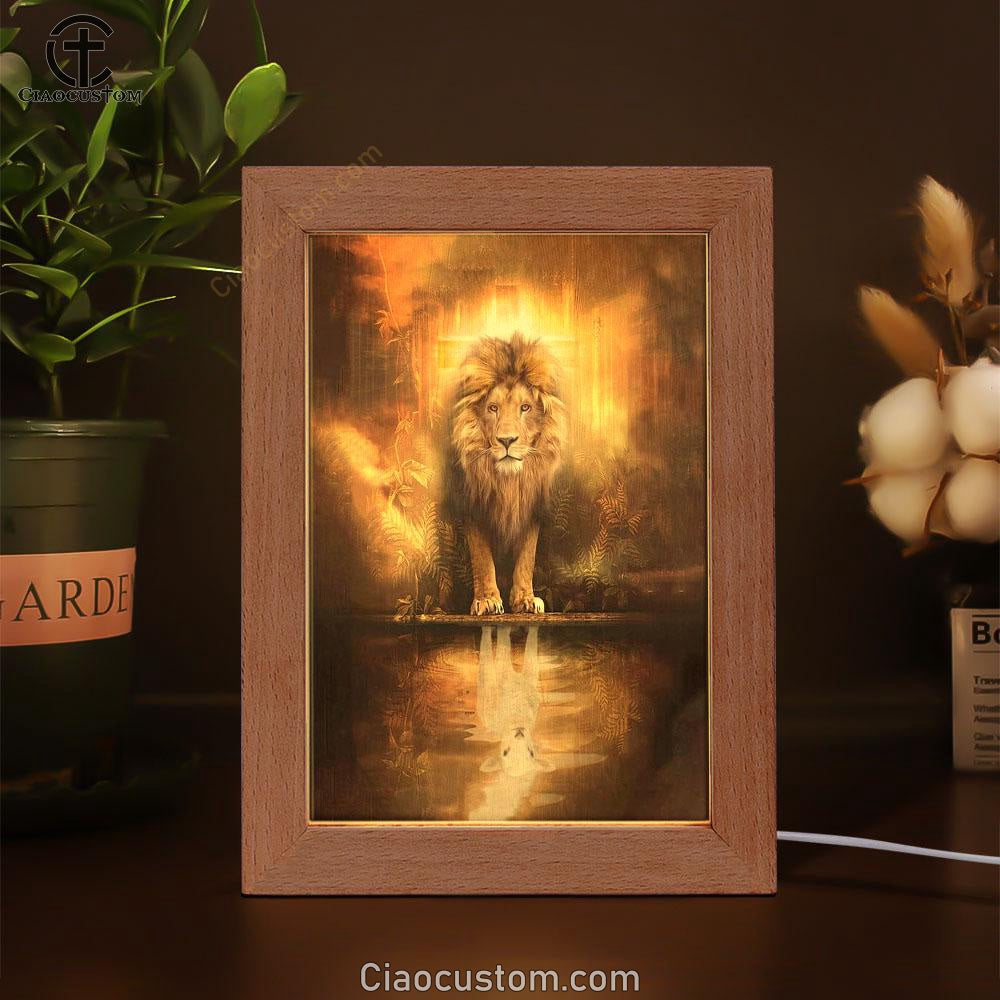 Lion And Lamb Lion And Lamb Picture Frame Lamp Prints - Bible Verse Wooden Lamp - Scripture Night Light