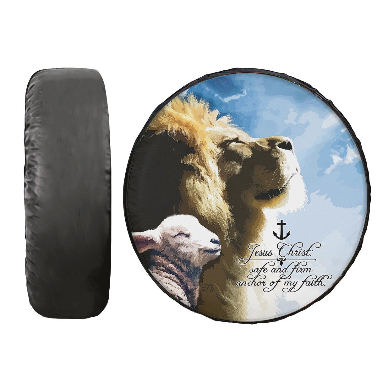 Lion And Lamb Spare Tire Cover - Jesus Christ Anchor Spare Wheel Cover - Christian Gift