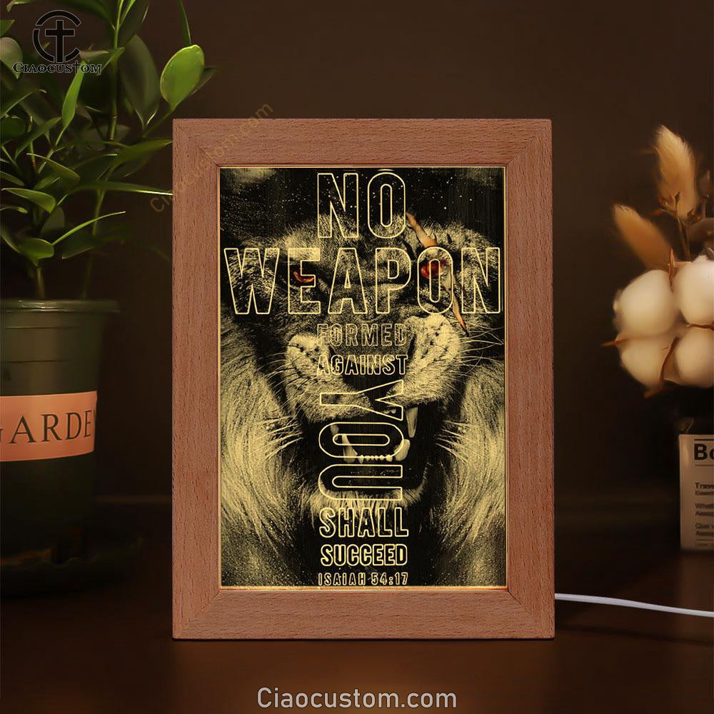Lion, Black Painting, No Weapon Formed Against You Shall Succeed Frame Lamp
