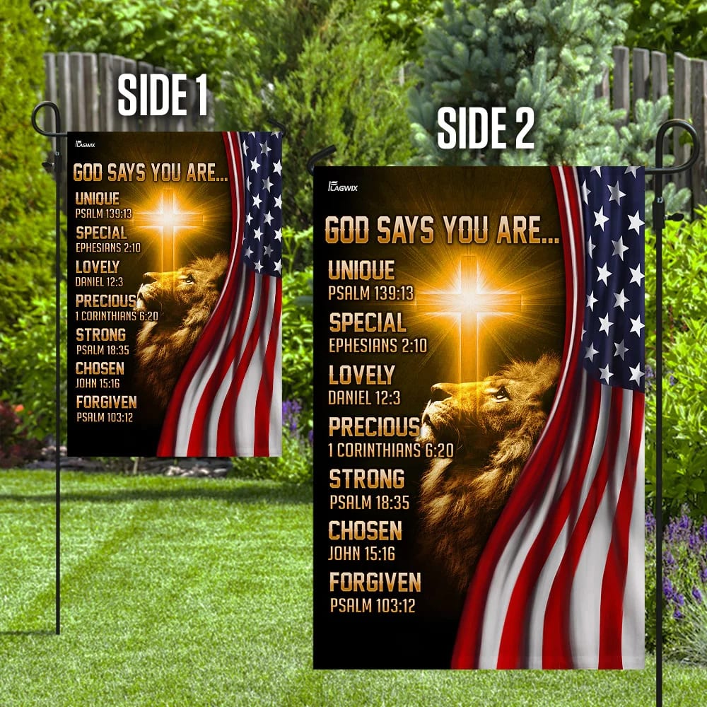 Lion Christian God Says You Are American US House Flags - Christian Garden Flags - Outdoor Christian Flag