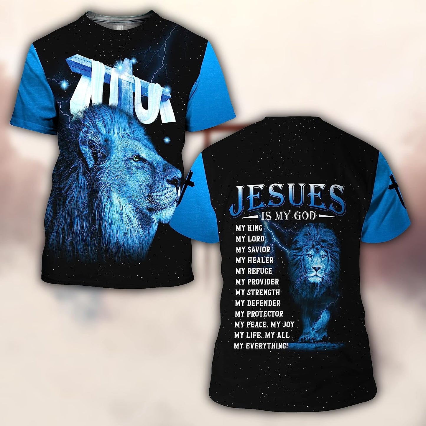 Lion Cross Jesus Is My God My King All Over Printed 3D T Shirt - Christian Shirts for Men Women