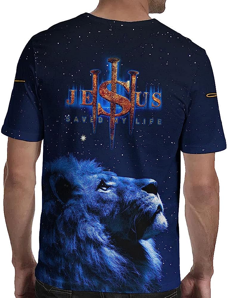 Lion Jesus Saved My Life All Over Printed 3D T Shirt - Christian Shirts for Men Women