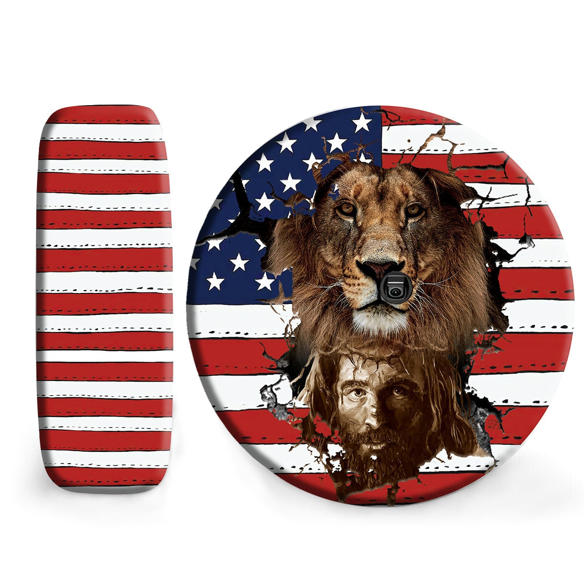 Lion Jesus Spare Tire Cover - American Flag Tire Cover - Christian Tire Cover
