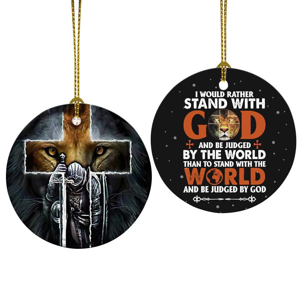Lion Knight Stand With God Ceramic Circle Ornament - Decorative Ornament - Christmas Ornament