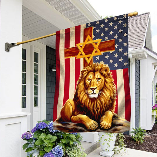 Lion Of Judah Cross Star Of David American Flag - Outdoor House Flags - Decorative Flags
