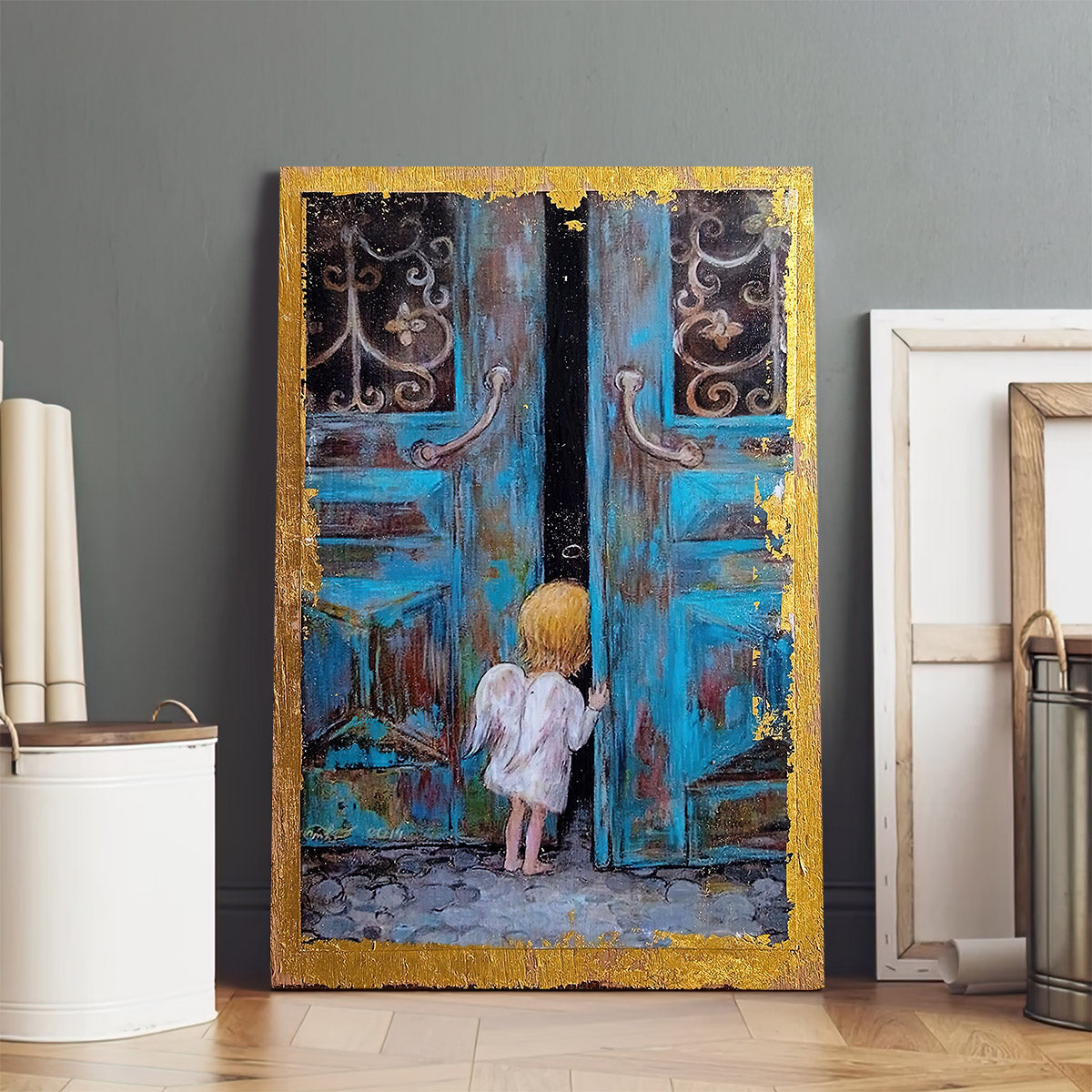 Little Angel Art Wall Art With Gold Leaf Canvas - Catholic Canvas Wall Art - Religious Gift - Christian Wall Art Decor