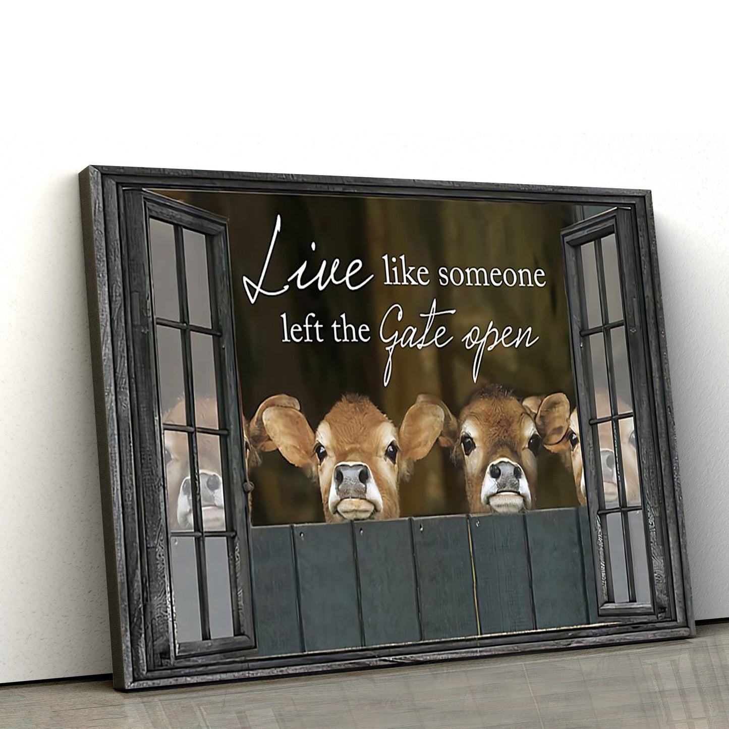 Live Like Someone Left The Gate Open Cow Canvas Wall Art - Christian Canvas Wall Decor - Bible Verse Wall Art Canvas - Farmer Gift