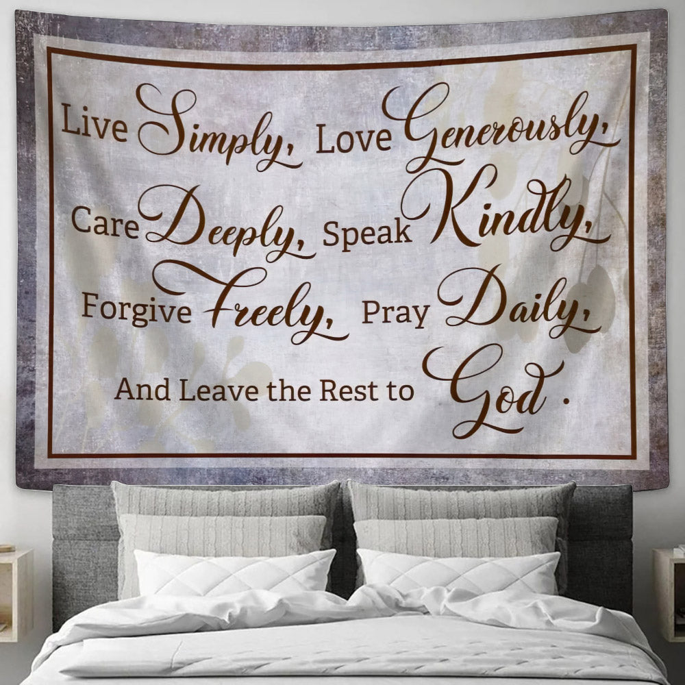 Live Simply Love Generously Tapestry Wall Art Christian Decor - Religious Tapestry - Christian Wall Tapestry