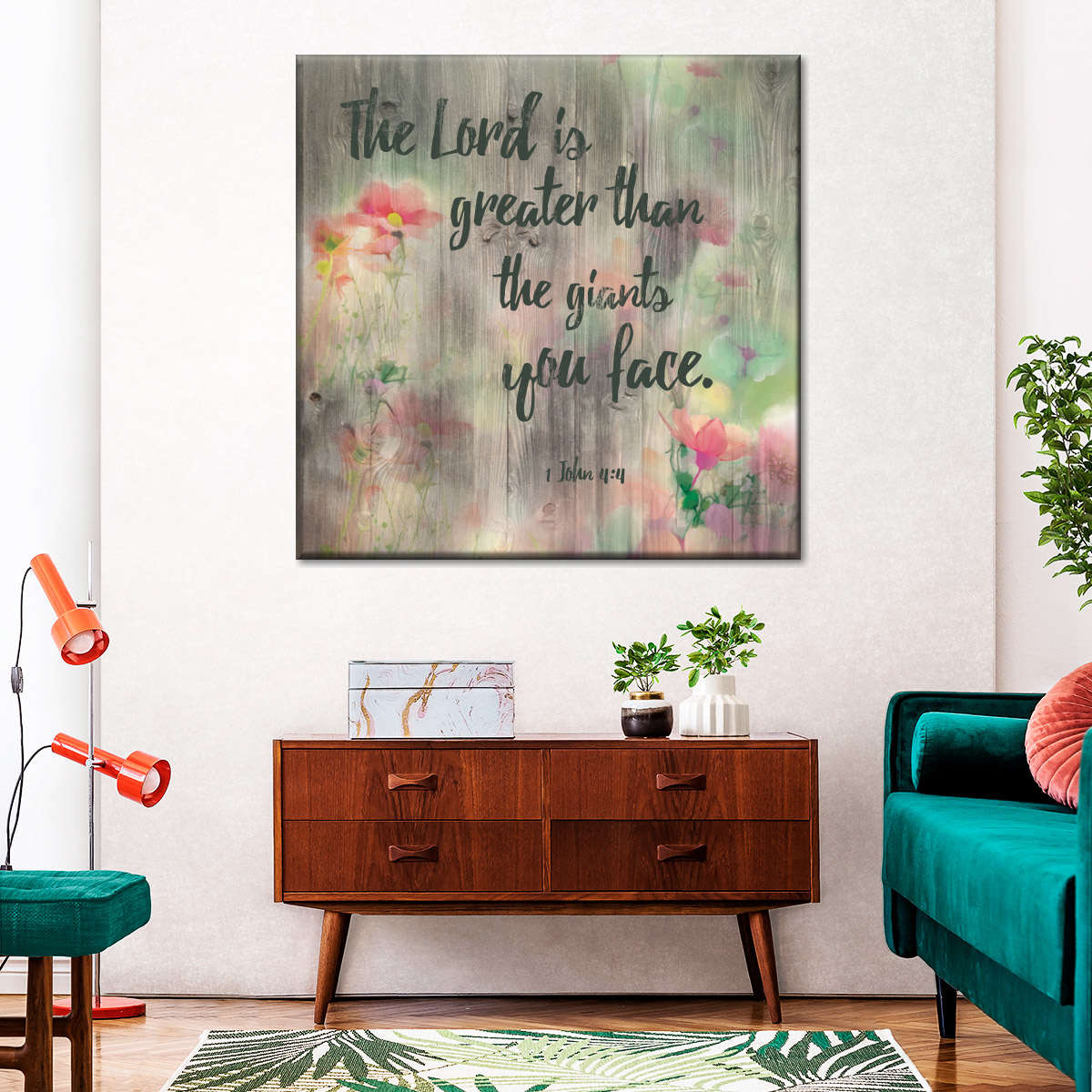 Lord Is Greater Square Canvas Art - Christian Wall Decor - Christian Wall Hanging