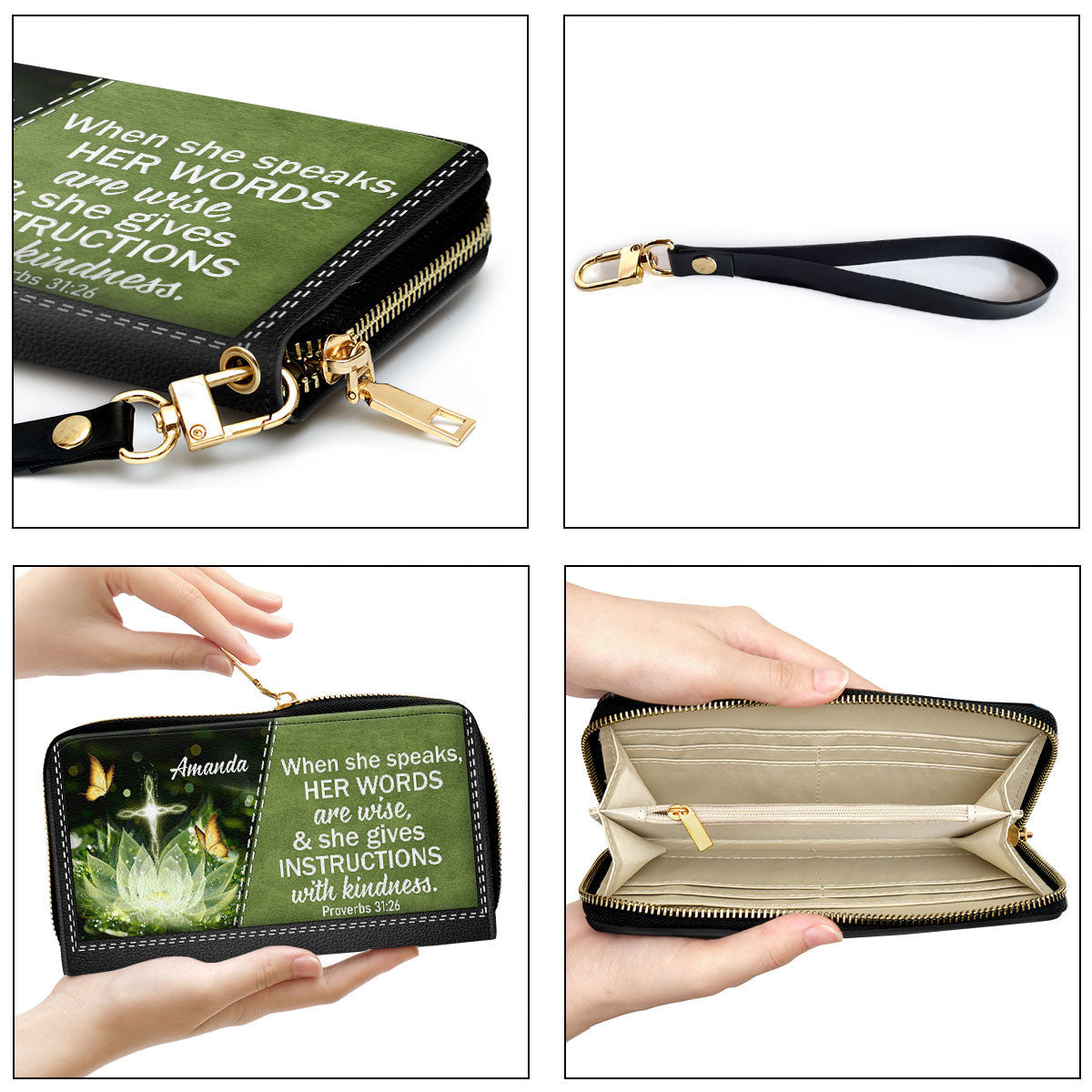 Lotus She Gives Instructions With Kin Clutch Purse For Women - Personalized Name - Christian Gifts For Women