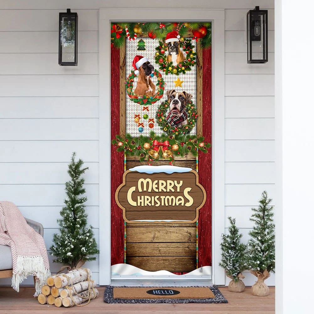 Love Boxer Dog Christmas Door Cover - Christmas Outdoor Decoration