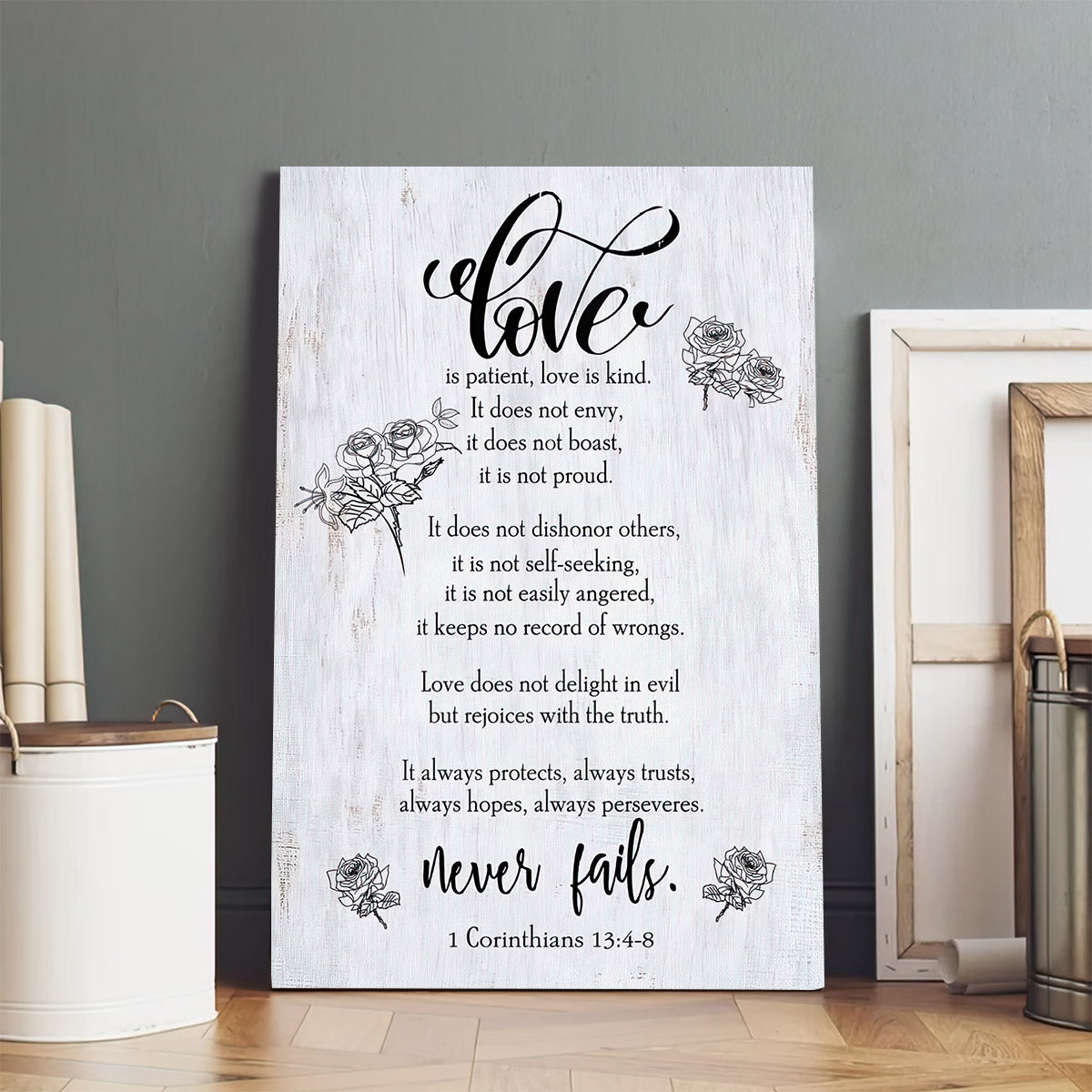 Love Is Patient, Love Is Kind Hanging Canvas - 1 Corinthians 13 4 8 Wall Art Decor