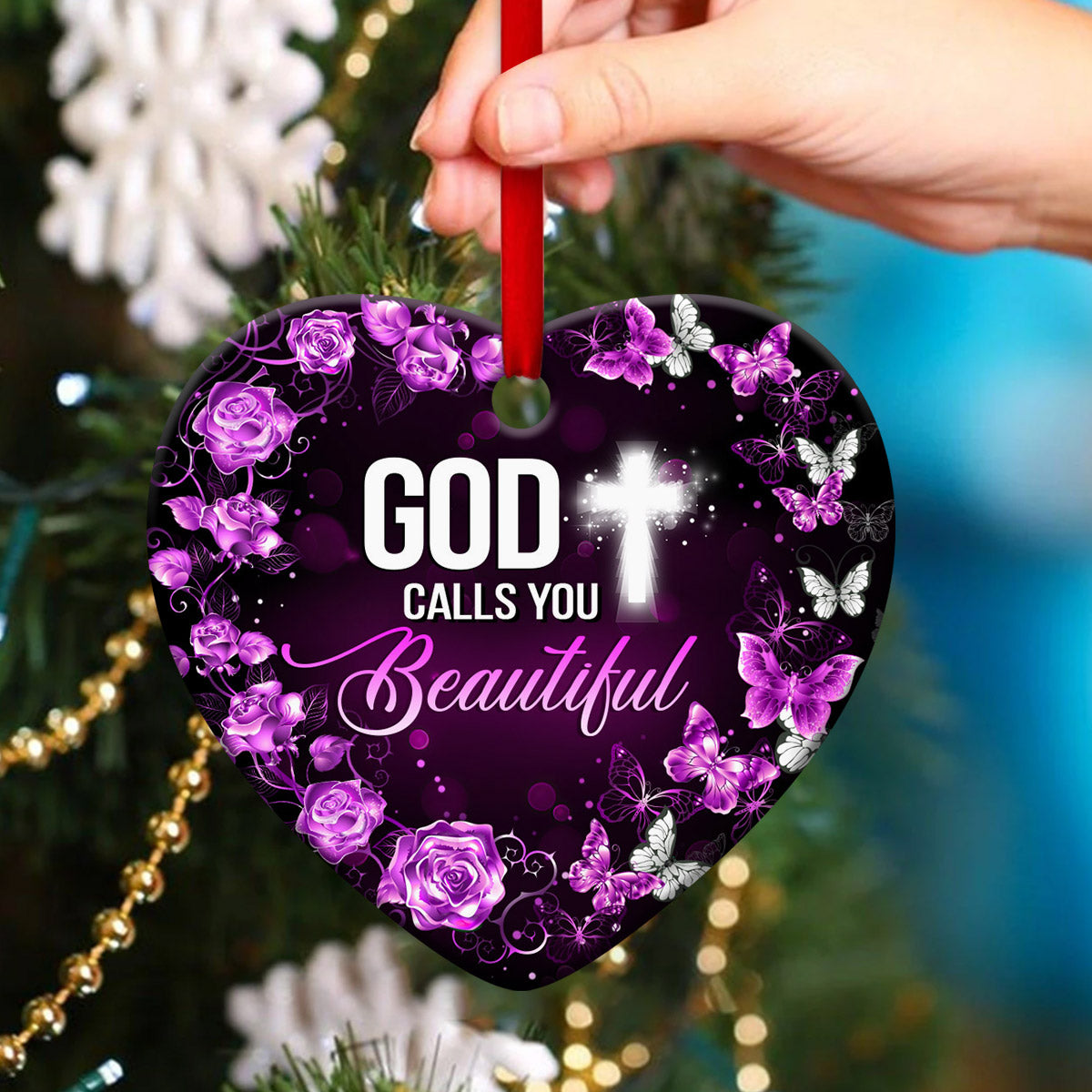 Lovely Butterfly Ceramic Heart Ornament - God Calls You Beautiful - Christian Gift For Friends