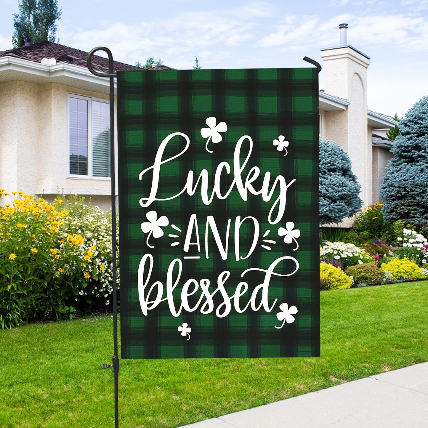 Lucky And Blessed St. Patricks Day Shamrock House Flag - St. Patrick's Day Garden Flag - Outdoor St Patrick's Day Decor