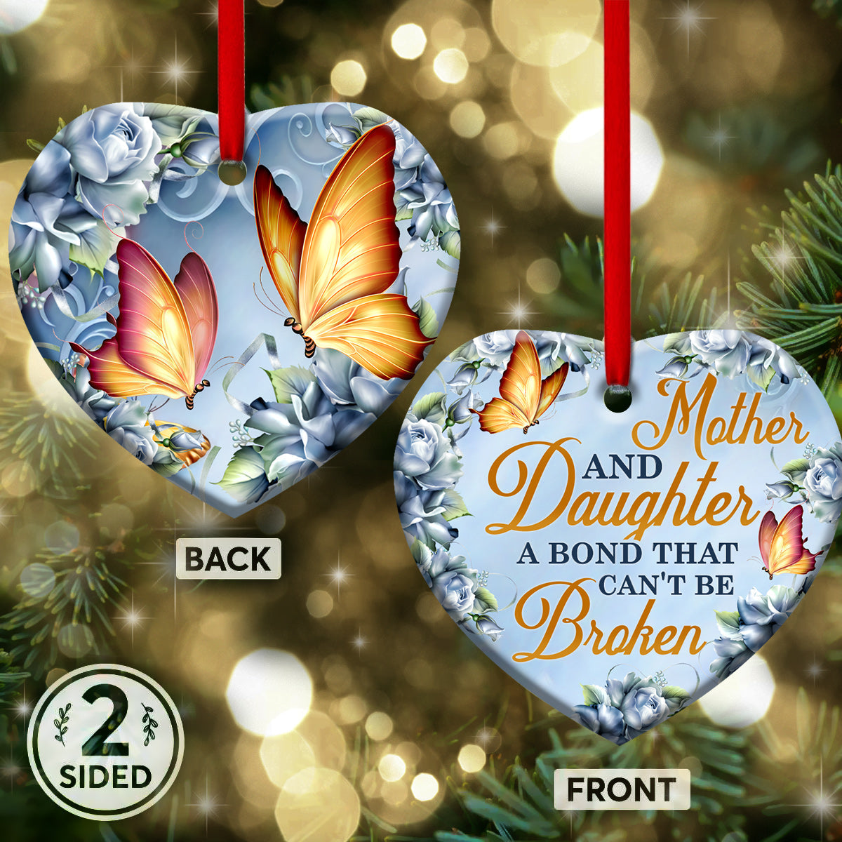 Mad Butterfly Mother And Daughter Heart Ornament - Christmas Ornament - Ciaocustom