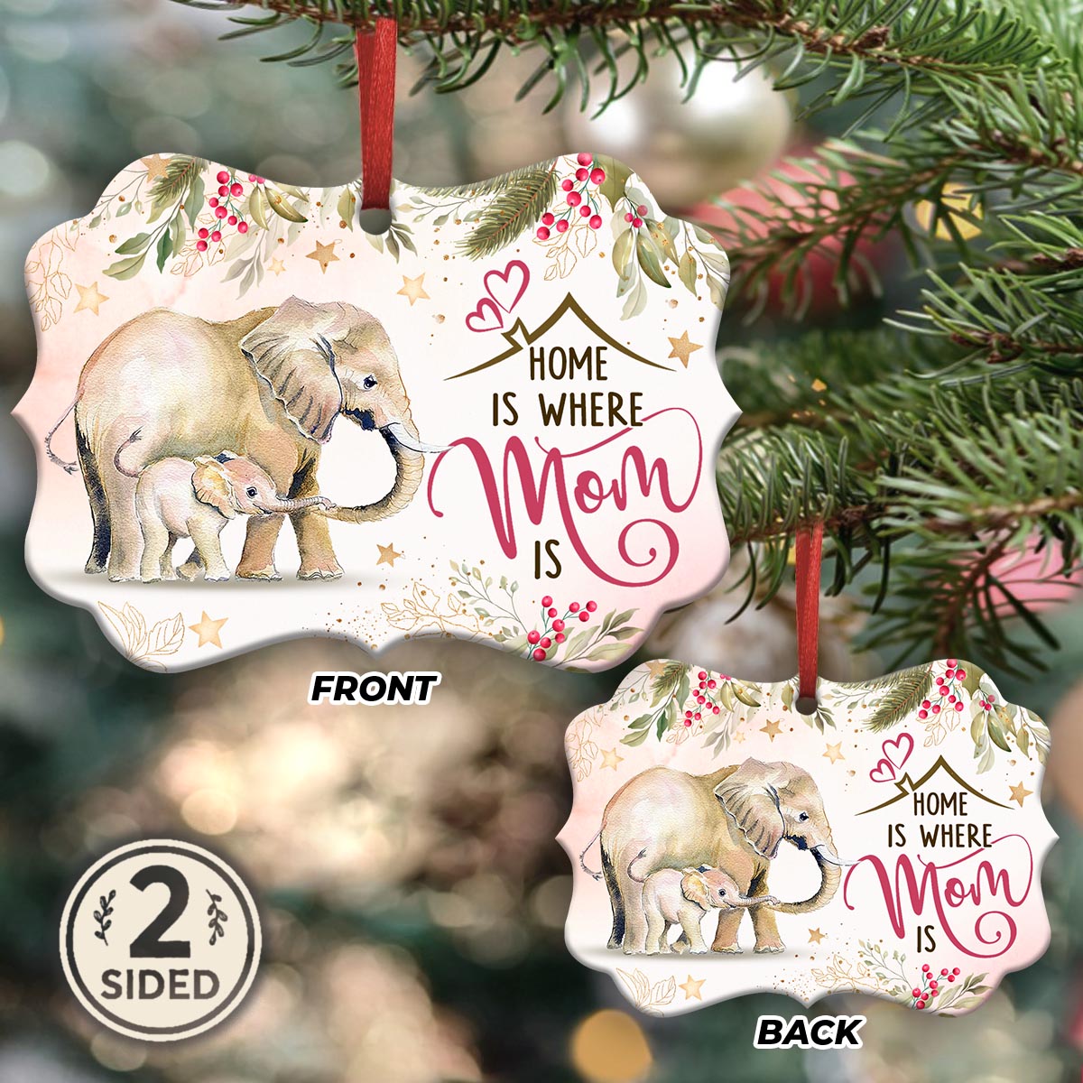 Mad Elephant Home Is Where Mom Is Metal Ornament - Christmas Ornament - Christmas Gift