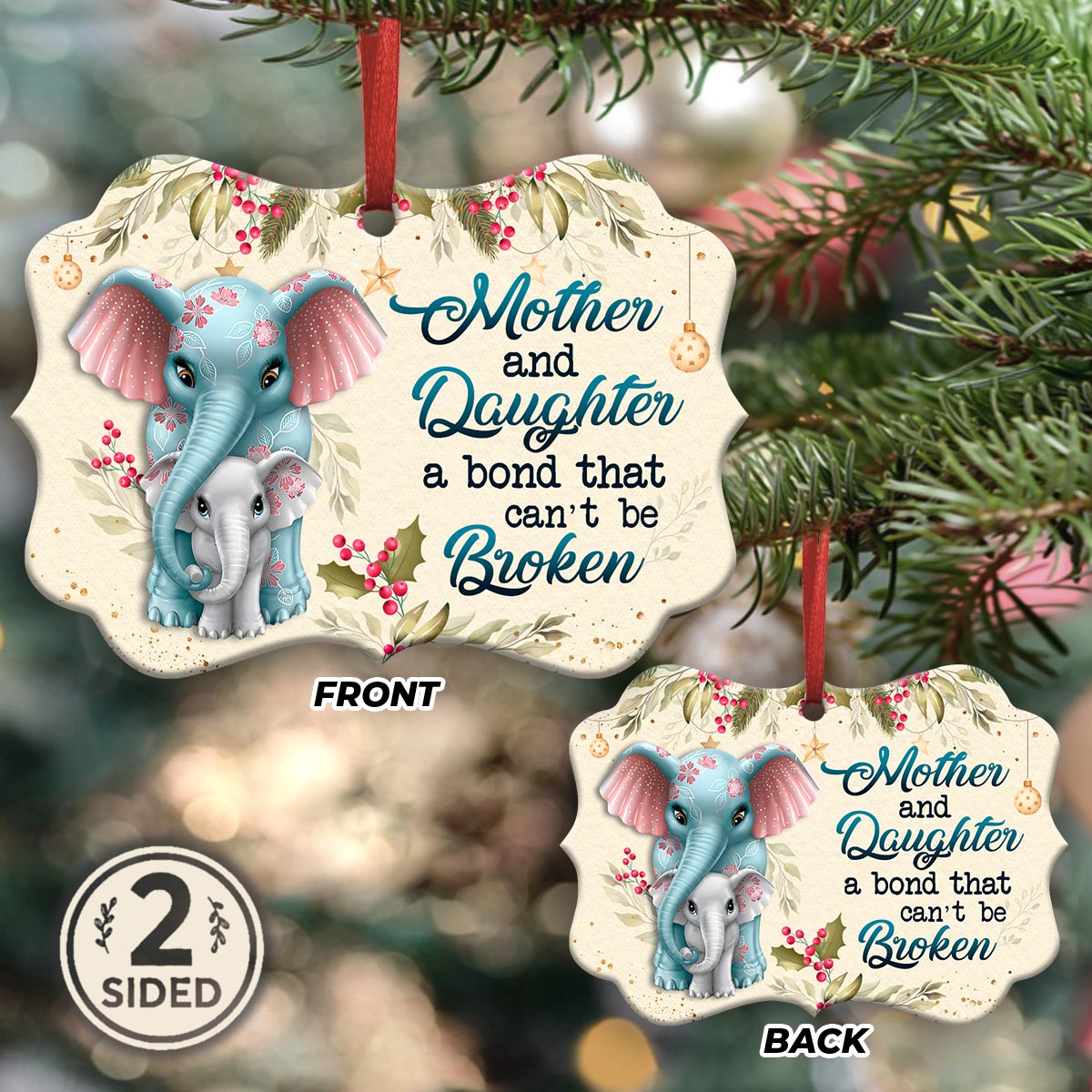 Mad Elephant Mother And Daughter 2 Metal Ornament - Christmas Ornament - Christmas Gift