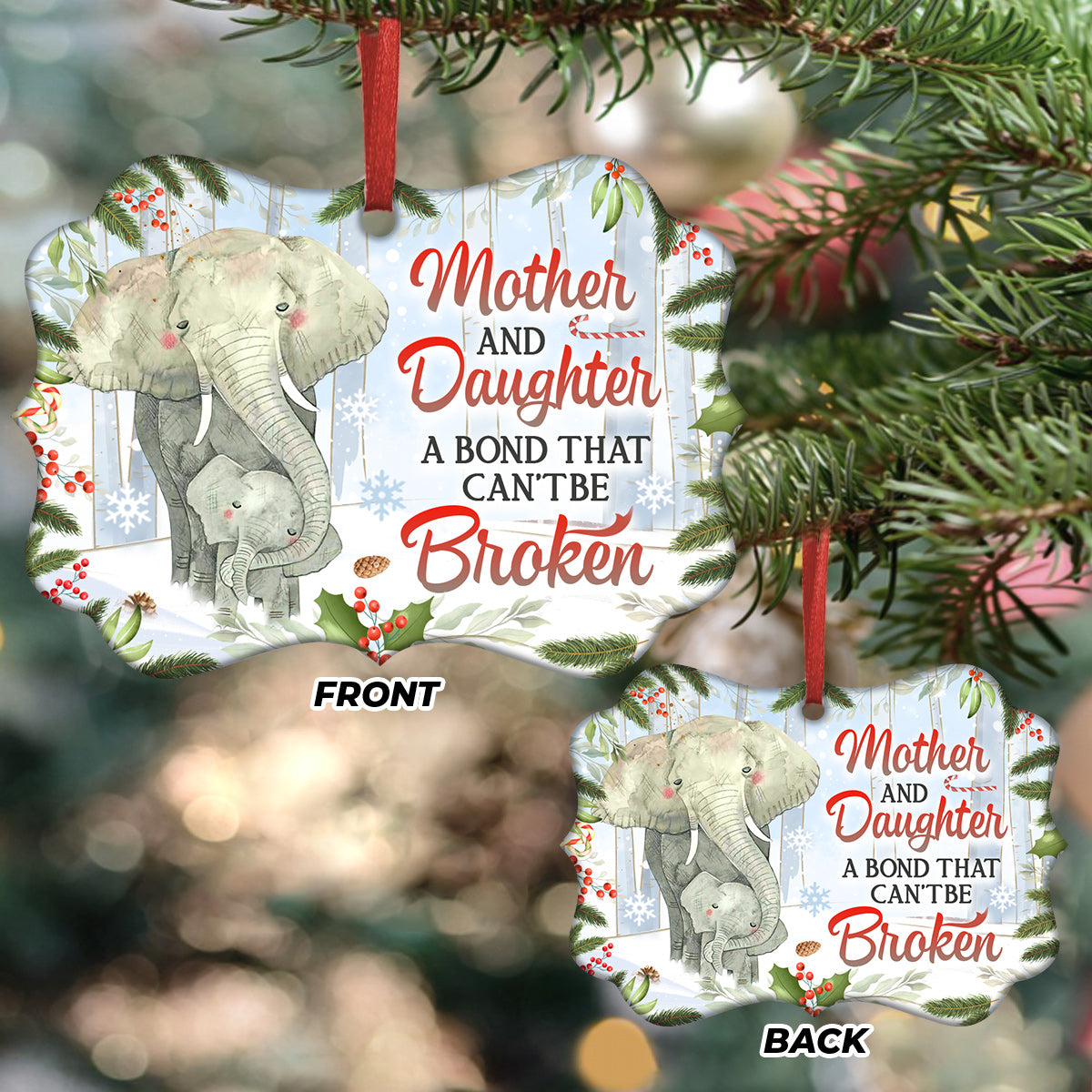 Mad Elephant Mother And Daughter Metal Ornament - Christmas Ornament - Christmas Gift